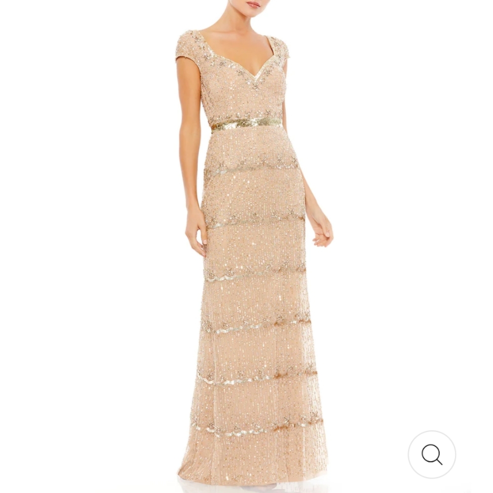 Mac Duggal Champagne Sequin Maxi Dress